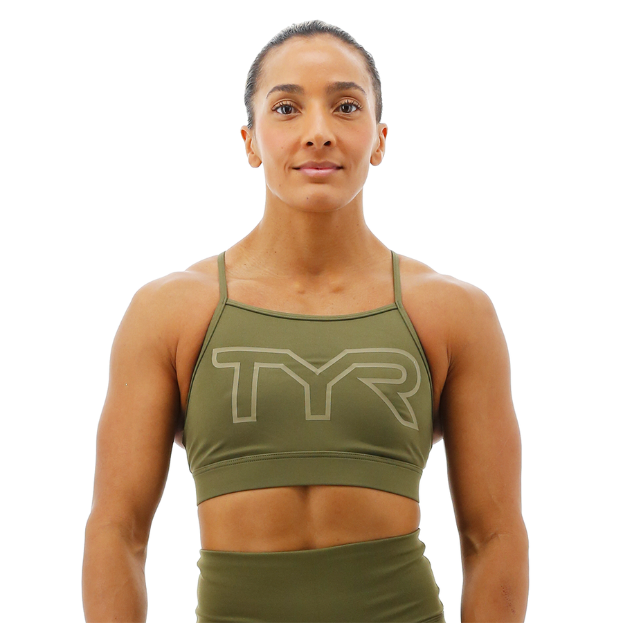 TYR Base Kinetic™ Women's High Neck Big Logo Sports Bra - Olive – TYR -  Australia